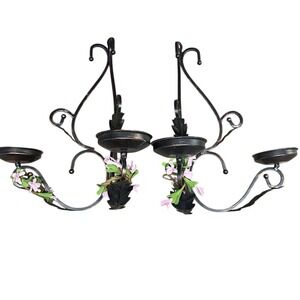 Vintage Bronze Metal Candle Holder Sconce Wall Hanging Floral Accent Decor‎